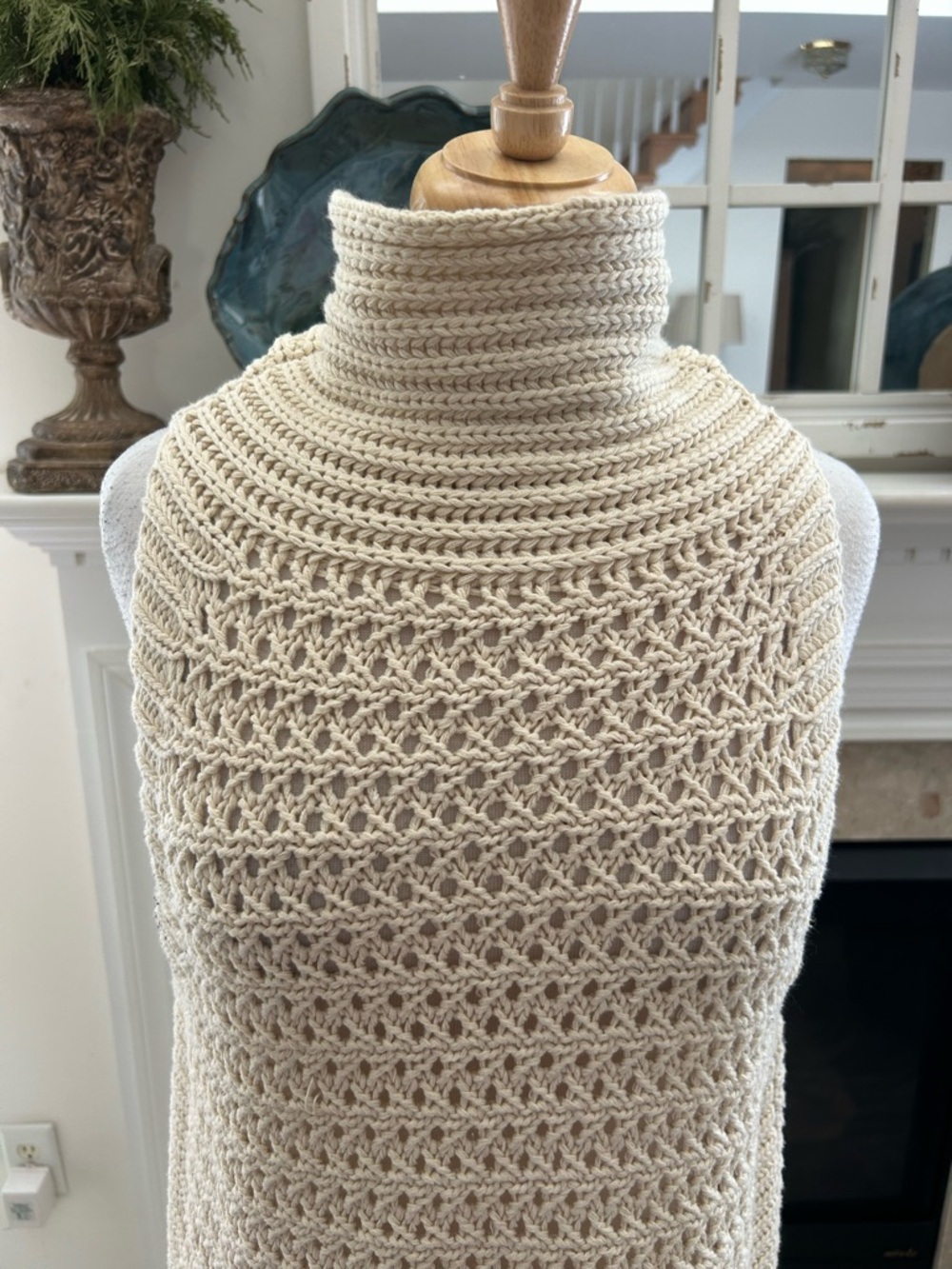 Free People Cream Crochet Sleeveless Turtleneck Sweater - Picture 4 of 8
